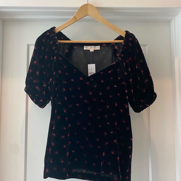 NWT New LOFT Floral Velvet Puff Sleeve Top Size Small - Picture 3 of 8